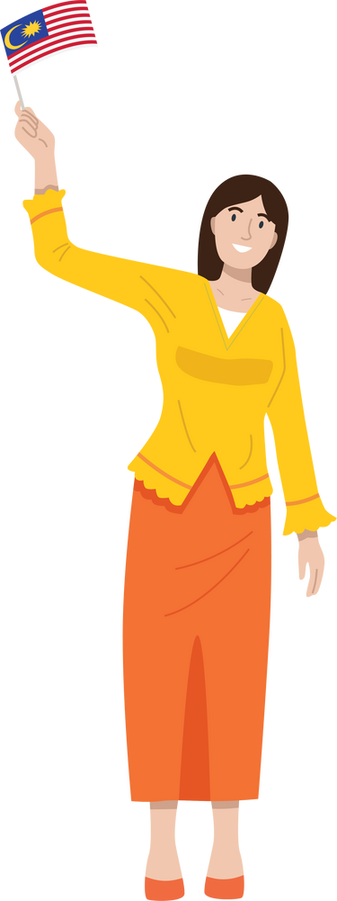 Malaysian woman holding a small National flag illustration