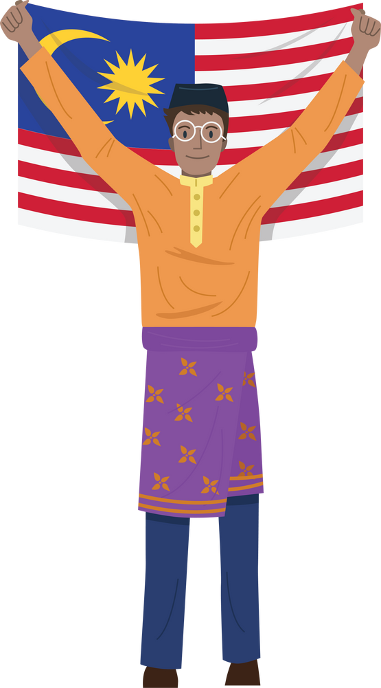 Malaysian man with National flag illustration