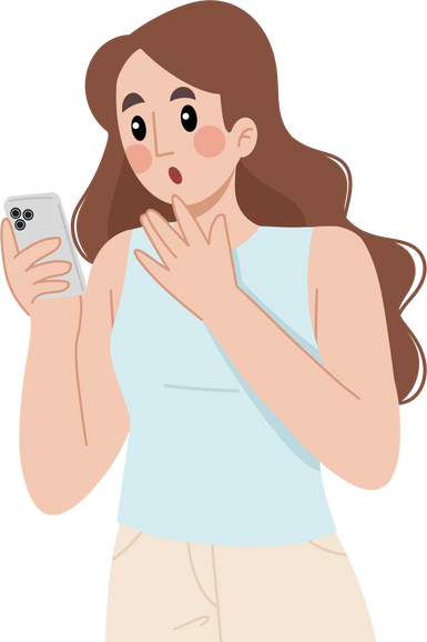 Young woman shocked to see mobile phone